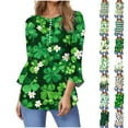 thumbnail image 1 of QATAINLAV T-Shirts de la Saint-Patrick pour Femmes 2025 Mode T-Shirts Graphiques Trèfle Blouse Décontractée Manches 3/4 Évasées Col en V T-Shirts Hauts de Vacances Alléger Ventes du Jour Vert G, 1 of 6