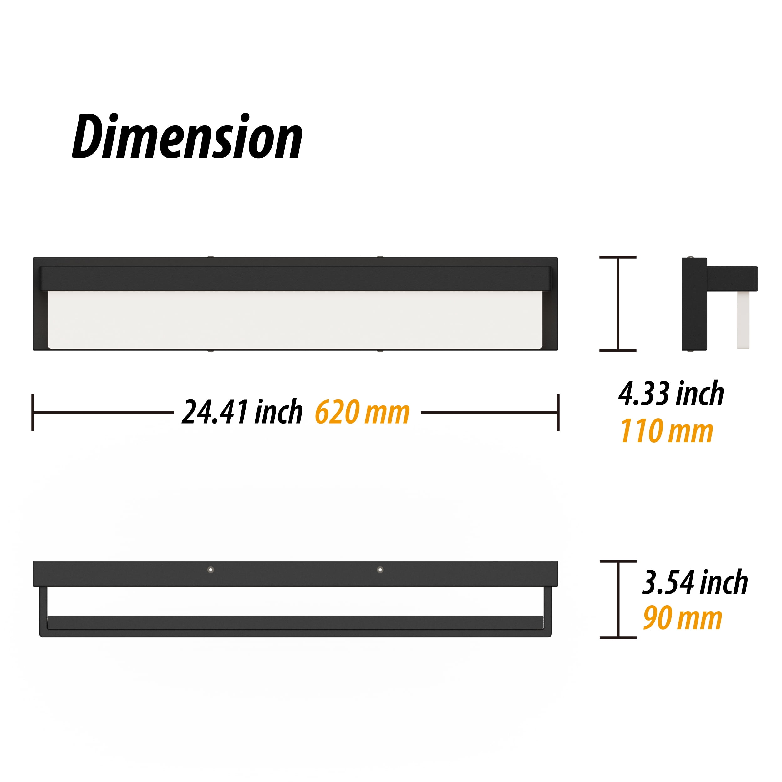 LIGHTINN LED 24.4" Bathroom Vanity Light Fixture Modern Finishing Stainless Steel Lighting Bar Bathroom Over Mirror Light (Black)