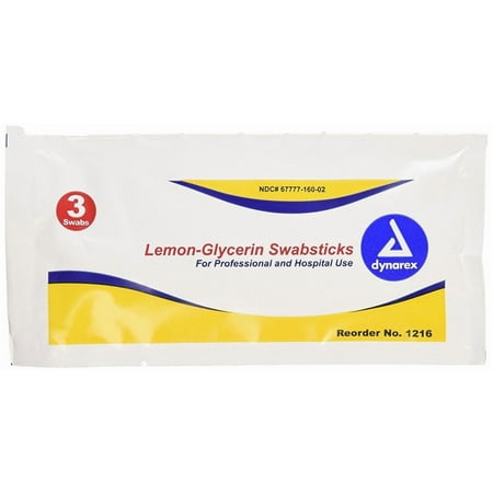 Dynarex Lemon-Glycerin Swabsticks, Oral Demulcent for Mouth and Throat Relief, 25 Packets (3 Swabs per Packet)