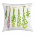 thumbnail image 1 of Herb Throw Pillow Cushion Cover, Watercolor Hanged Beneficial Plants to Dry, Decorative Square Accent Pillow Case, 18" X 18", Apple Green Peacock Green Pale Fuchsia and Sand Brown, by Ambesonne, 1 of 2
