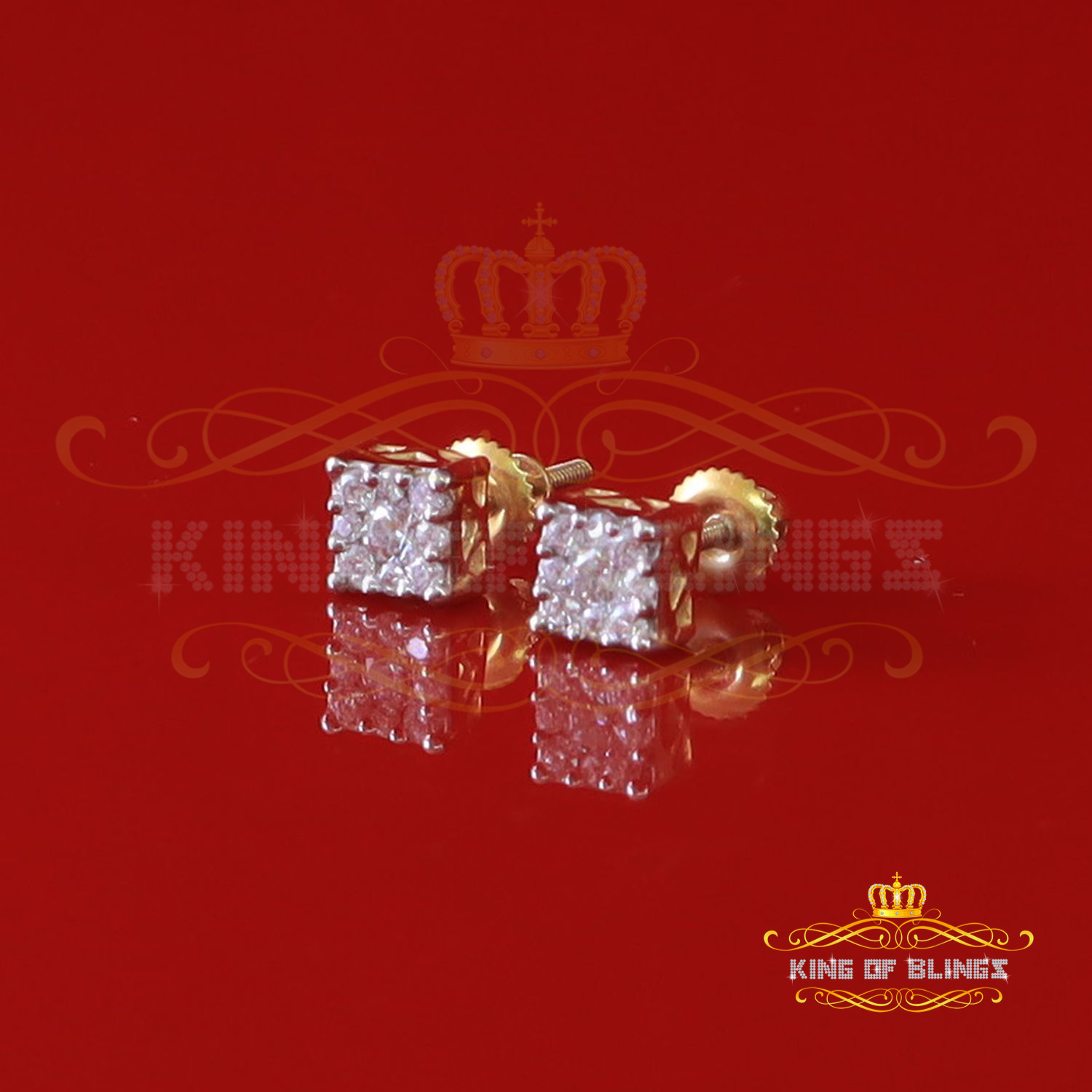 Real Moissanite Stud Square Earrings 10k Real Yellow Gold 0.33ct Vvs 'D' Color