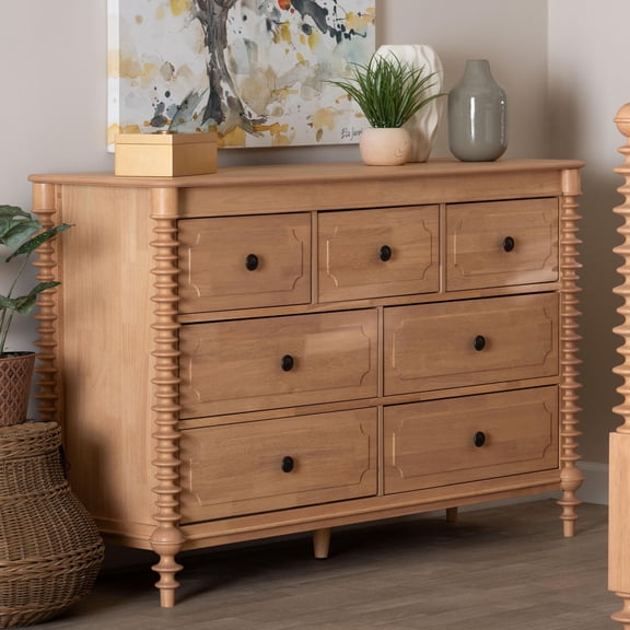 Baxton Studio Neviah Farmhouse Dresser, 7-Drawer, Beech Brown