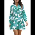 thumbnail image 1 of Vestidos de Otoño 2025 para Mujer, Vestido Floral con Escote en V, Cintura Trenzada, Larga, Bohemio, Fluido, Minivestido de Corte A. Verde XL, 1 of 10