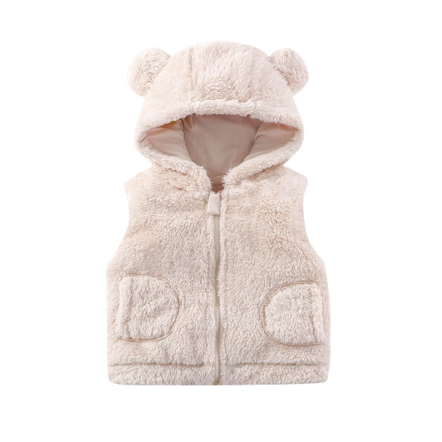 Children's Winter Solid Sleeveless Hooded Zipper Fleece Warm Coat