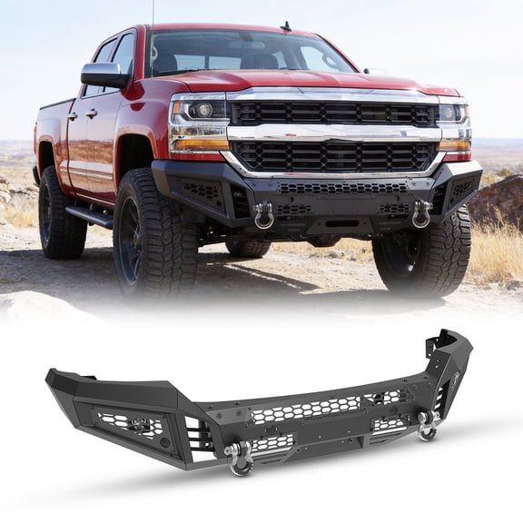 Modular 2 IN 1 Front Bumper   Side Wings For 2016-2018 Chevy Silverado 1500 Includes a set of 4" pod lights and D-Rings