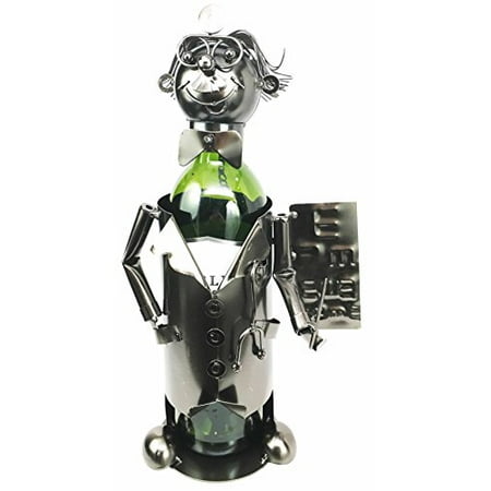 Metal Wind Art Spinners Clinical Optometrist Eye Doctor Performing Checkup Hand Made Steel Metal Wine Bottle Holder Caddy Great Gift For Doctors Physicians and Eye Surgeons ()