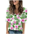 thumbnail image 5 of V Neck T Shirts for Women Summer Classic Casual Floral Printed Short Sleeve Tops Cute V Neck Business Blouses (L, Green 1), 5 of 7