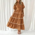 thumbnail image 5 of Riforla Women's Summer Button Down Shirt Dress Short Puffy Sleeve Tiered Ruffle Flowy Long Maxi Dresses Brown XXL, 5 of 9
