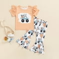 thumbnail image 4 of Douhoow 2Pcs Toddler Girl Easter Outfits Kid Short Sleeve Bunny T-Shirts Carrot Flared Pants, 4 of 8