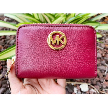 - Michael Kors Fulton Coin Case Small Wallet Mulberry Burgundy Pebble Leather