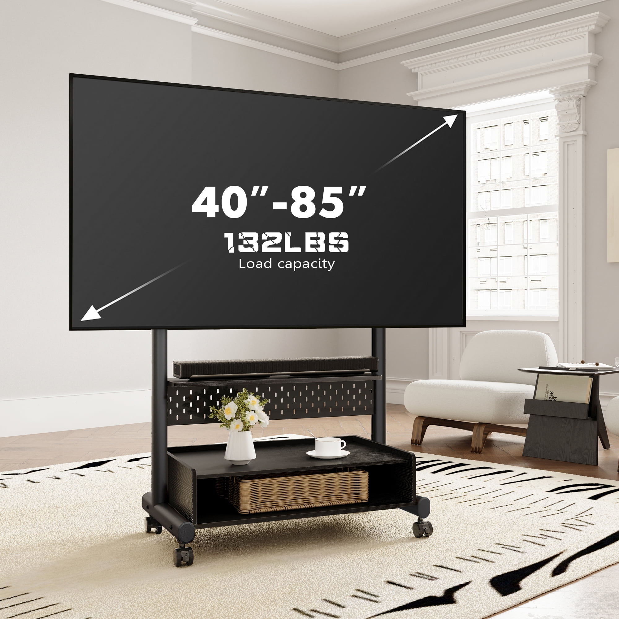 FITUEYES Sturdy Rolling Floor TV Stand Mount for 40-85 inch,Height Adjustable,Black