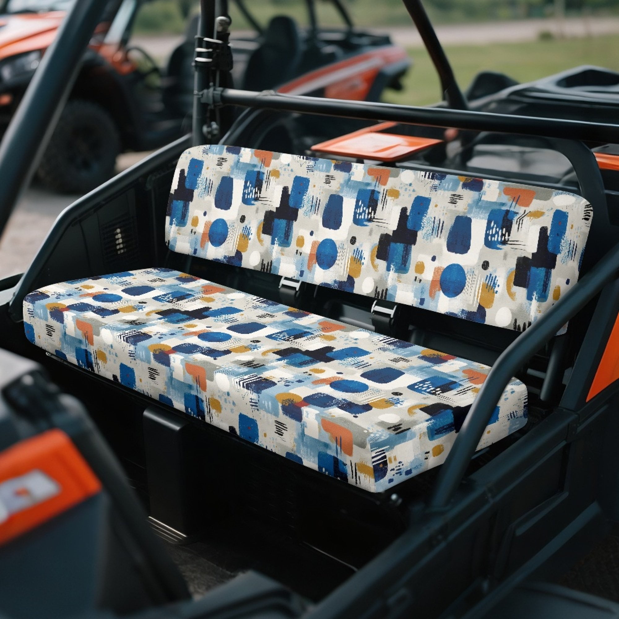 ZIATUBLES UTV Seat Covers 2 Pack, Waterproof Polyester Front Seat Protectors Compatible with Kawasaki Mule 3020 4000, Fade Resistant UTV Decor Accessory Part, Abstract Geometric Print