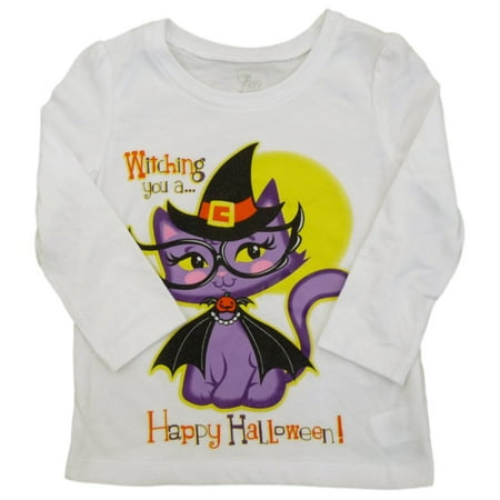 Childrens Place Infant Girl White Witch Cat Long Sleeve Halloween Shirt