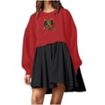thumbnail image 1 of Pisexur Robes de Noël pour Femmes Mode Imprimé Noël Robes de Vacances Décontractées Col Rond Manches Longues Robe Fluide à Étages Mini Robe de Fête, 1 of 4