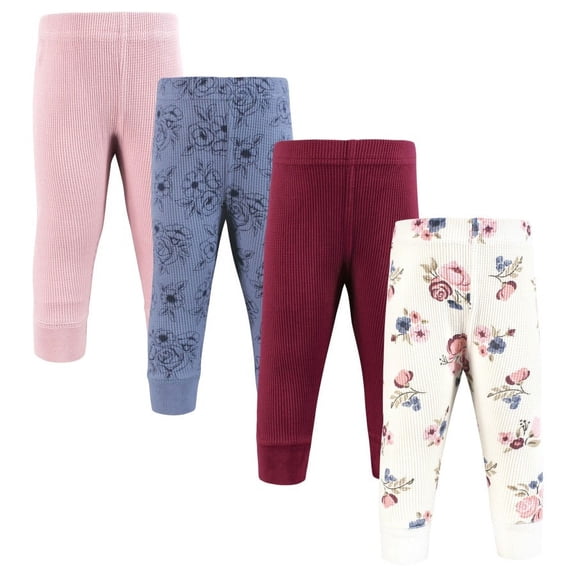 Hudson Baby Infant Girl Thermal Tapered Ankle Pants 4pk, Dusty Rose Floral, Newborn