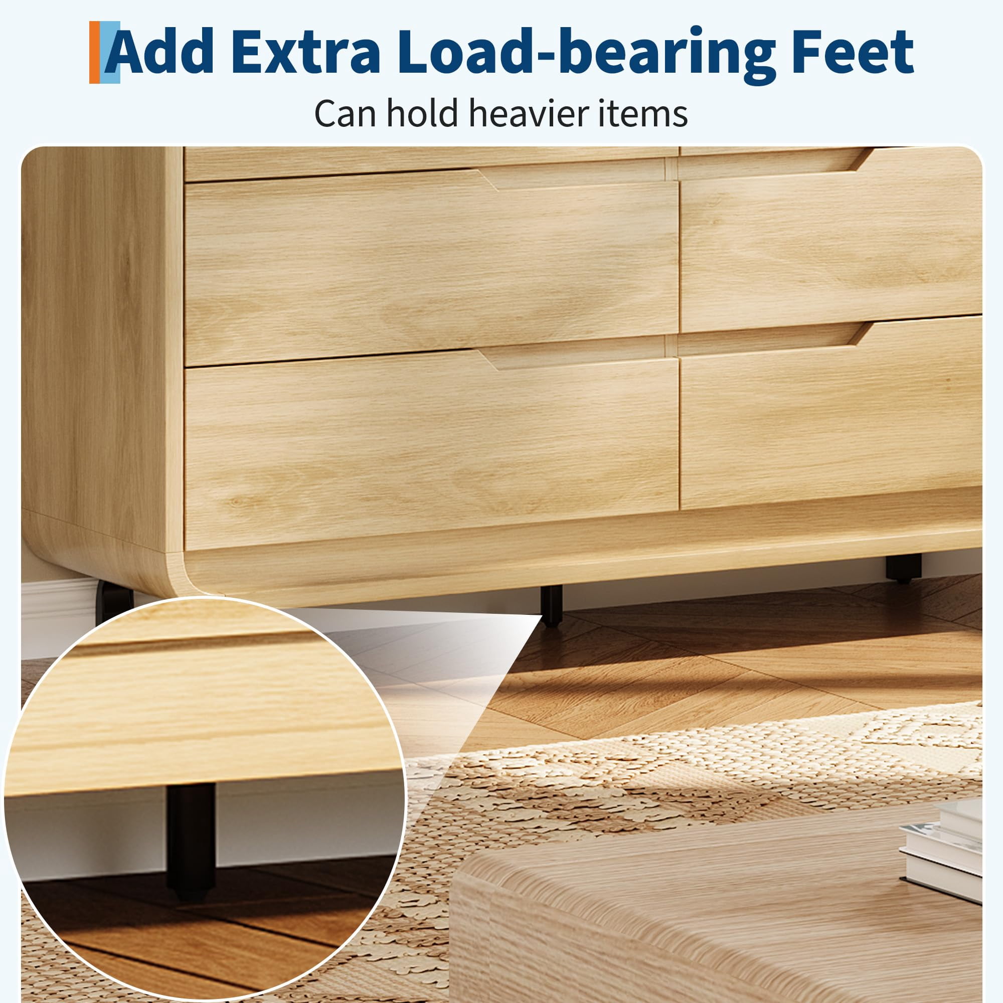 6 Drawers Dresser for Bedroom & Nursery, Modern Dresser with Safe Rounded Corners & Hidden Handles,Wooden Dresser Chest with Heavy Duty Anti-Tip Structure, Wide Storage Cabinet for Living Room