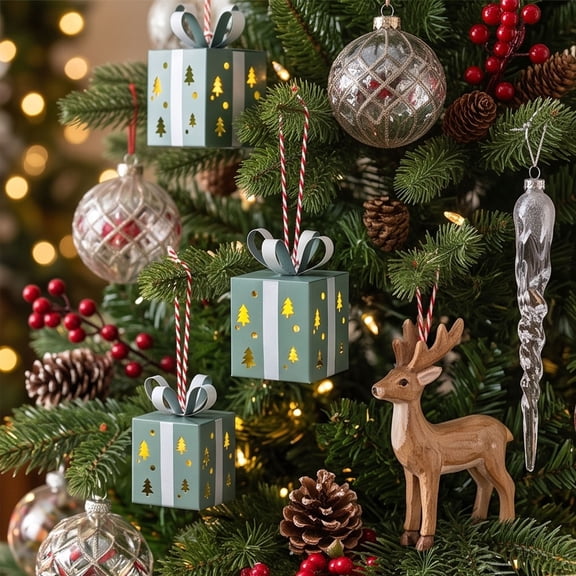 Christmas Gift Box Hanging Ornaments LED Lighted Present Decorations For Christmas Tree Holiday Garland Indoor Outdoor Xmas Party Decor