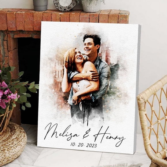 Custom Valentines Gift | custom watercolor print from photo canvas for couples