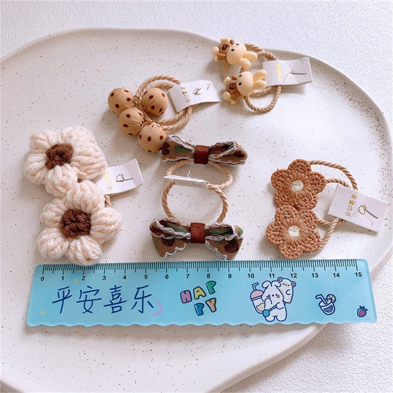 Cute Cartoon Flower Bow Children Small Scrunchie Baby Girl Kid Elastic Hair Rubber Band Accessories Tie Hair Ring Rope Headdress