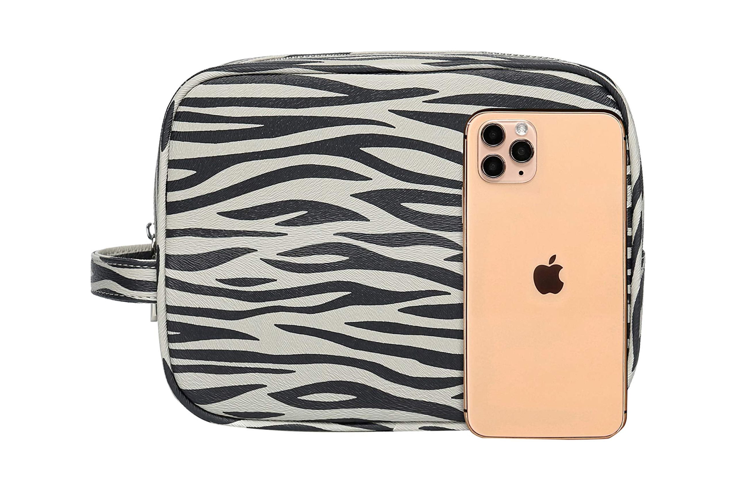 Daisy Rose Cosmetic Toiletry Bag PU Vegan Leather Travel Bag for Women - Grey Zebra