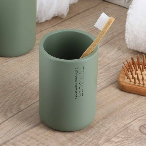 Chic Matte Green Bathroom Tumbler - Polyresin Toothbrush Holder, Modern Accessory for Vanity Countertop