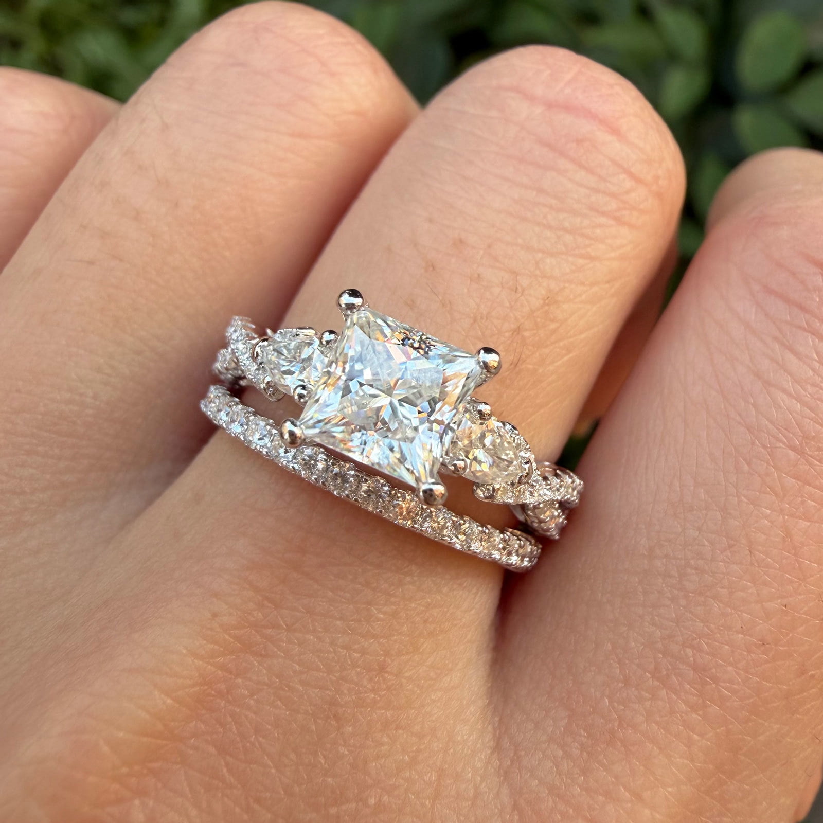 Newshe Jewellery 2 Carat Princess Moissanite Wedding Rings for Women Twisted Band VVS1 D Color Serling Silver Size 9