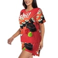thumbnail image 2 of Fuzoiu Sushi Print Women's Short-Sleeved Pajama Set,Lounge Sleepwear Set,Womens Pajama Sets 2 Piece,Button-Up Top and Shorts with Pockets-Large, 2 of 7