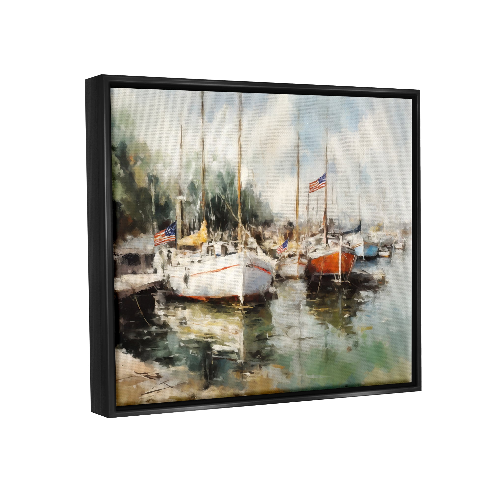 Stupell Industries Americana Boat Harbor Transportation Painting Black Floater Framed Canvas Art Print Wall Art, 31 x 25