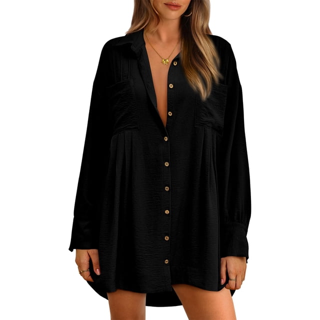 Qertyioot Robes pour Femmes Manches Courtes Col en V Cordon de Serrage Décontracté Volanté Robe Trapèze Mini