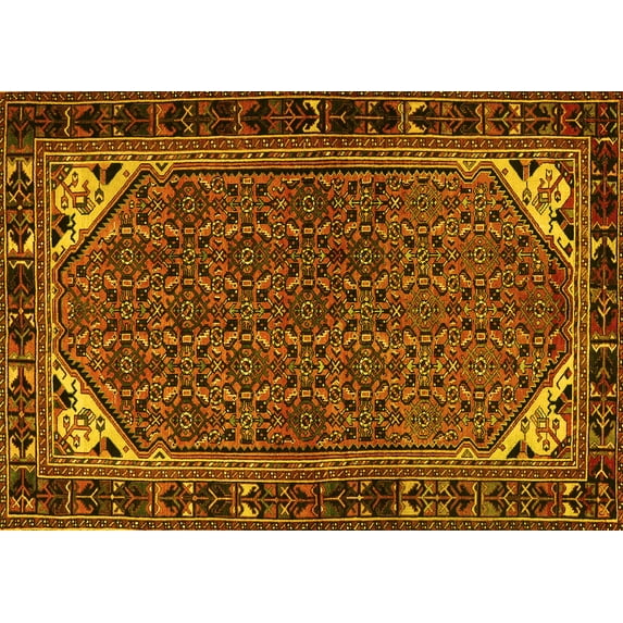 Ahgly Company Machine Washable Indoor Rectangle Persian Yellow Traditional Area Rugs, 4' x 6'
