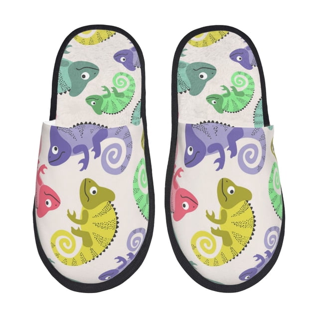 Balery Cute Chameleons Pantuflas de Casa de Felpa Silenciosas con Diseño Estampado, Zapatillas Cómodas Antideslizantes de Algodón para Interior-Medium