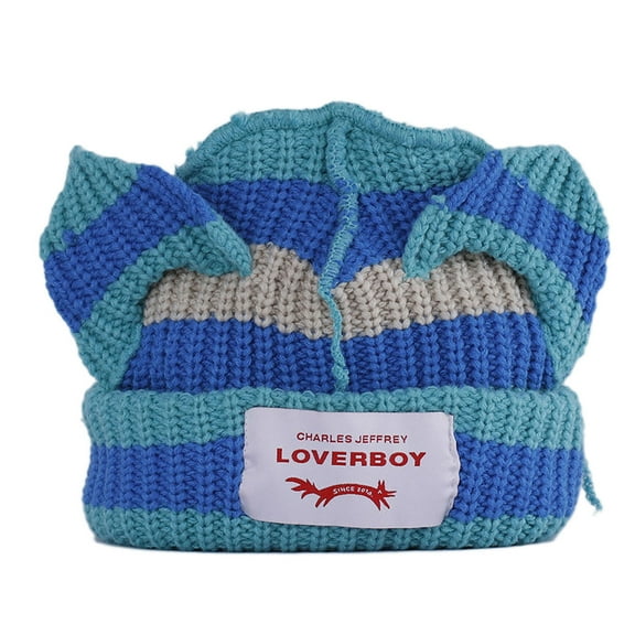 ZPAQI Hip-hop Personality Beanies for Cat Ear Patch Pullover Cap Rolled Ears Knitted H