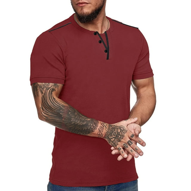 Button Up Shirt men Short-Sleeve Beefy Muscle Basic Solid Pure Color Blouse Tee Shirt Top Button Up Shirts for Men V Neck Shirts for Men Mens V Neck Tee Shirts Beefy Tee Shirts for Men
