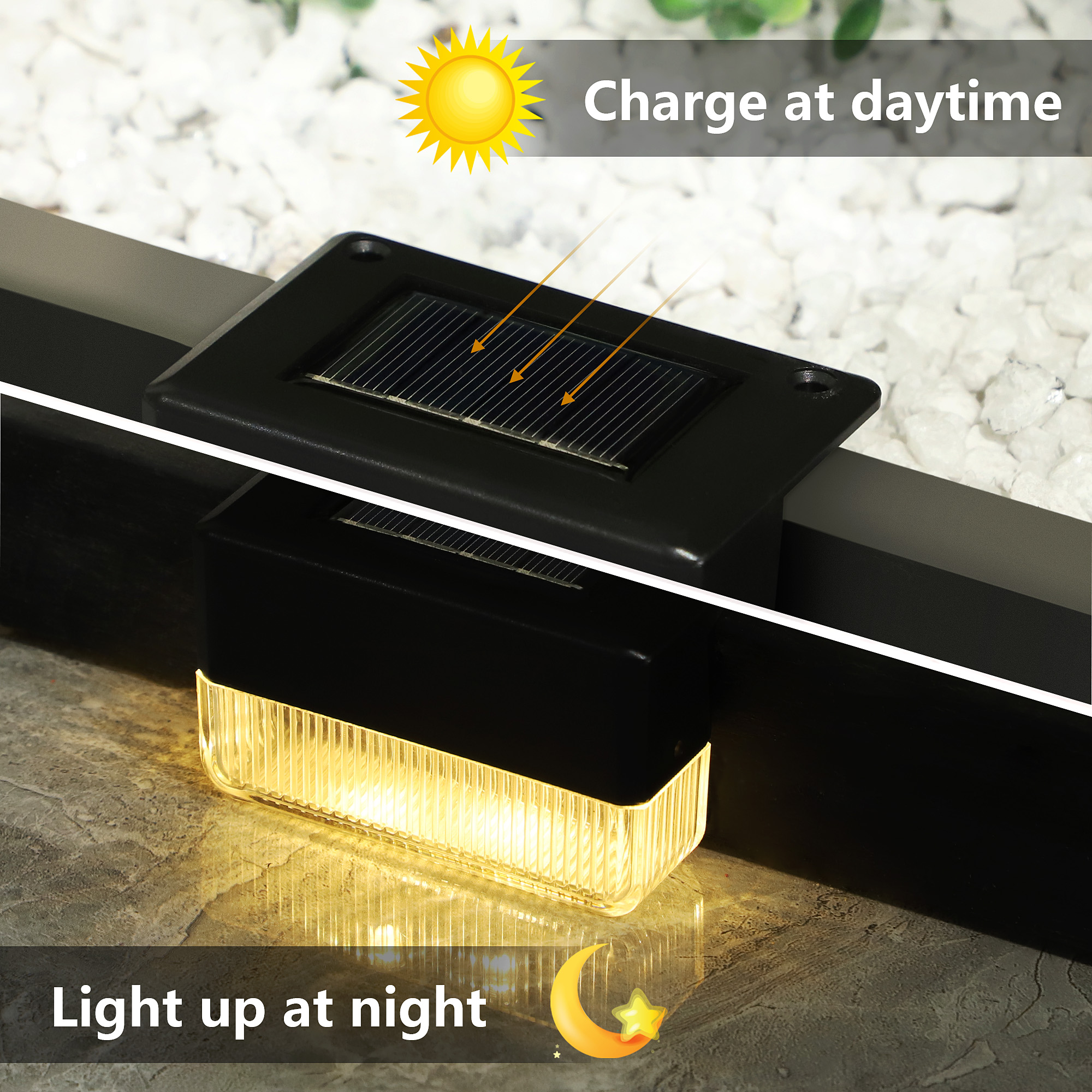 Fence Solar Lights 4 Pack Warm White & Multicolor Color Changing Deck Lights IP65 Waterproof Outdoor Solar Powered Stair Lights