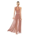 thumbnail image 3 of Doomiva Women Rhinestone Lyrical Dance Dress Sleeveless Side Split Mesh Flowy Maxi Dress Dancewear Dusty Pink M, 3 of 7