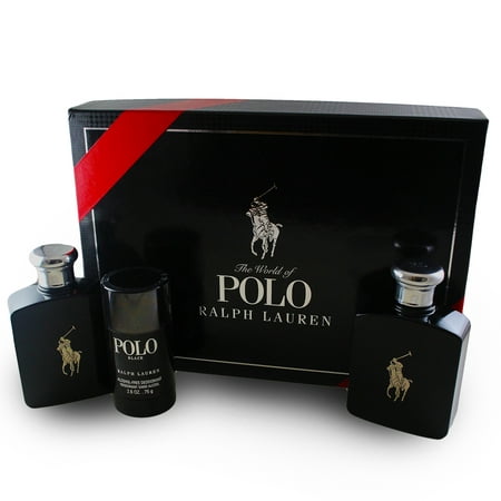 Polo Black 3 Pc. Gift Set ( Eau De Toilette Spray 4.2 Oz / 125 Ml + Aftershave 4.2 Oz. / 125 Ml + Alcohol-free Deodorant Stick 2.6 Oz. / 75g ) for Men by Ralph