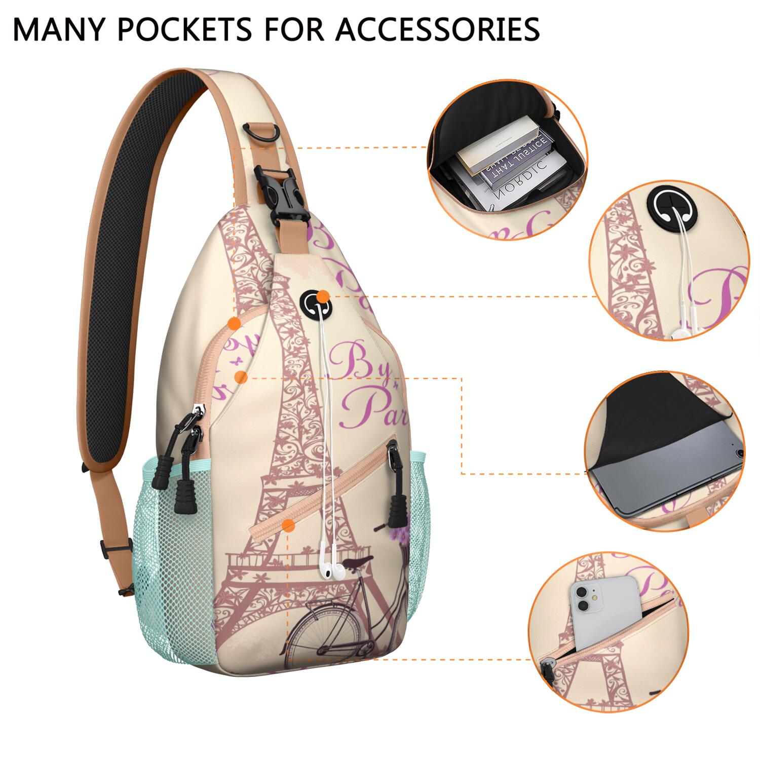 Sling Backpack Trendy Sling Backpack Paris () Gym Sports Travel Hiking Daypack Casual Bag for Women Men