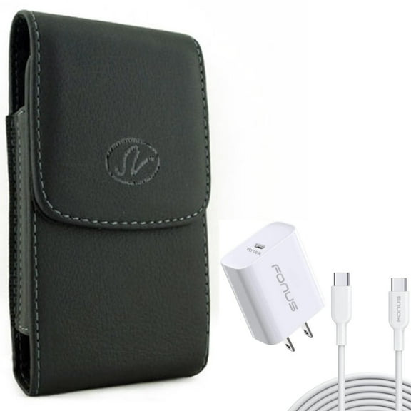 10ft Long Cable Fast Type-C 18W PD Home Charger w Holster Leather Case Belt Clip for Samsung Galaxy XCover Pro S9 Plus S8 Plus S22 Plus FieldPro active S21 FE 5G A53 5G A52 5G A51 5G A50