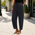 thumbnail image 2 of Casual Linen Pants for Women Harem Pants Barrel Trousers Loose Fit Capris Pants High Waisted Drawstring Straight Leg Pants Elastic Waist Trousers With Pockets Lounge Pants for Women Beach, 2 of 9
