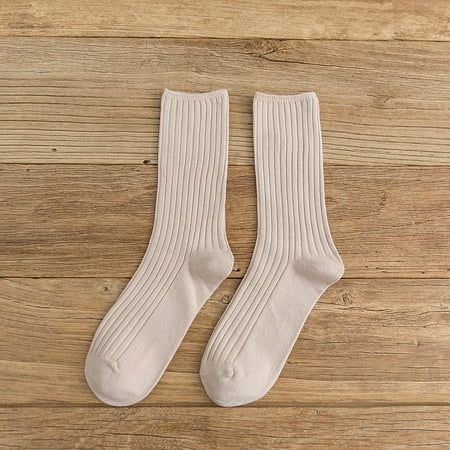 

Cara Lady 5 Pairs Of Women Middle Tube Cotton Socks Solid Ladies Warm Soft Socks Beige