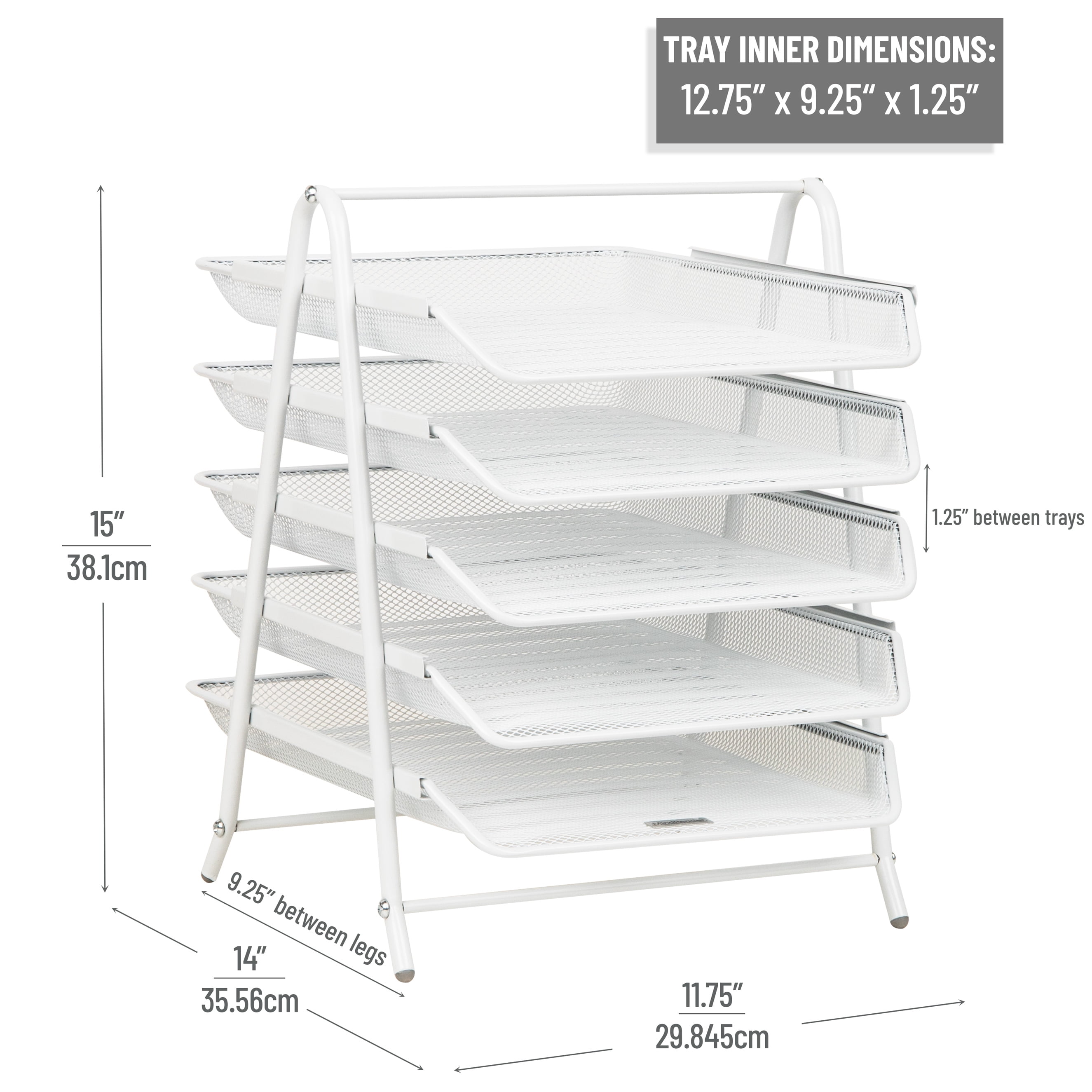 Mind Reader Multi-Tier Desk Organizer with 5 Sliding Trays, White