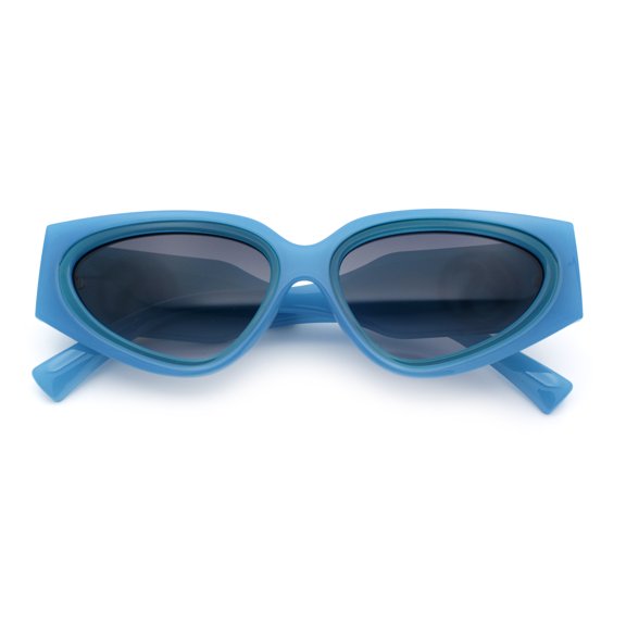 Womens Diva Narrow Triangular Thick Temple Plastic Fashion Sunglasses Blue Green - Smoke