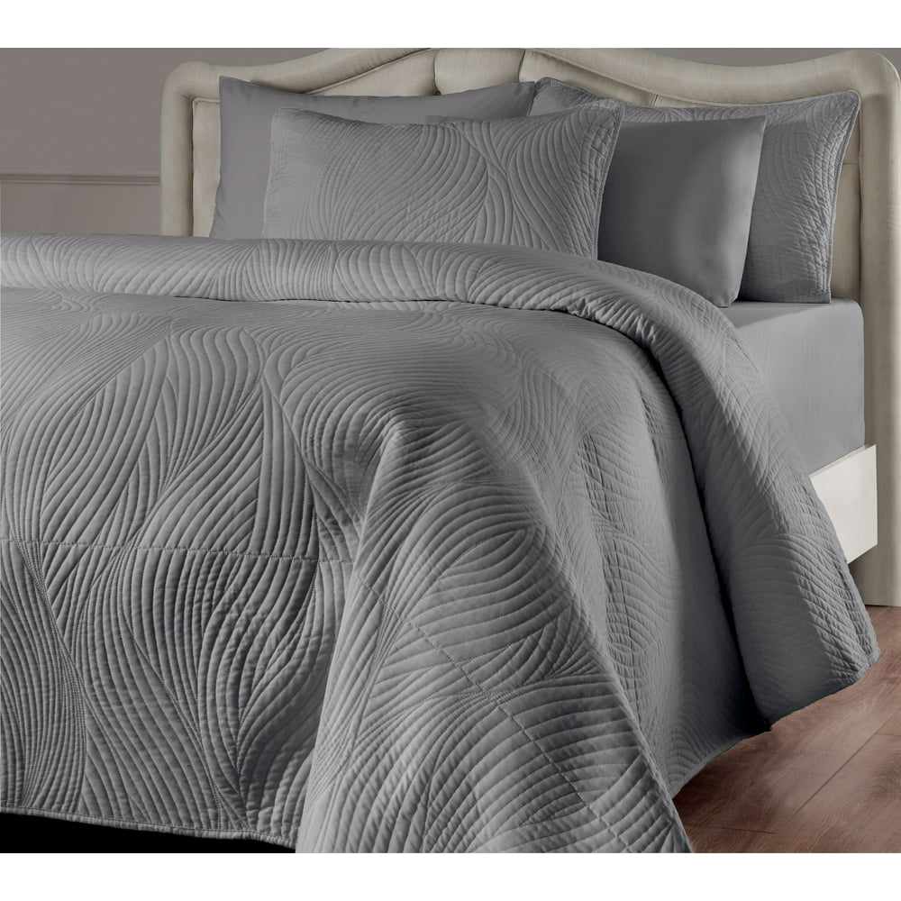 Brielle Stream Quilt Set, Queen, Grey
