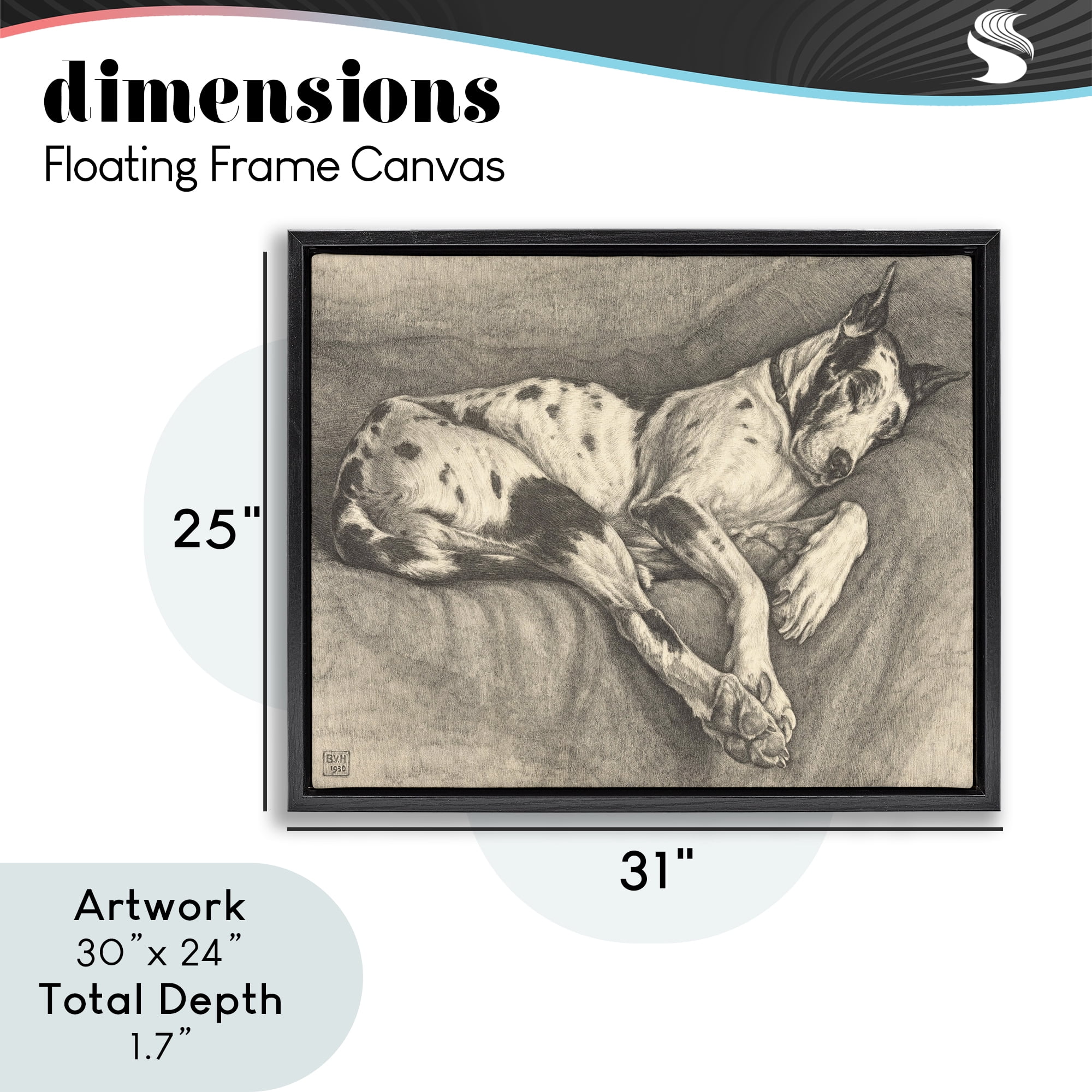 Stupell Industries Sleeping Hound Drawing Black Framed Floater Canvas Wall Art, design by Bertha Van Hasselt
