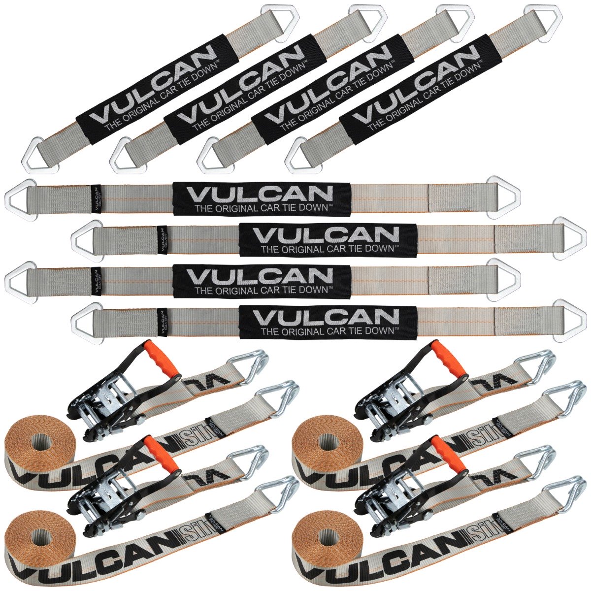 VULCAN Complete Axle Strap Tie Down Kit with Wire Hook Ratchet Straps