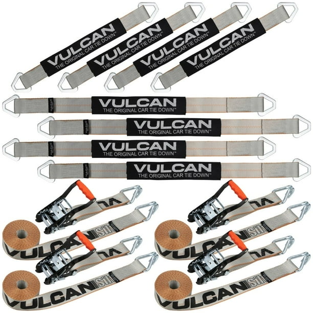 VULCAN Complete Axle Strap Tie Down Kit with Wire Hook Ratchet Straps