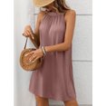 thumbnail image 6 of Women Halter Neck A Line Dress Solid Color Sleeveless Loose Fit Casual Wear Mid Length, 6 of 7