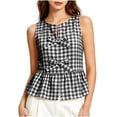 thumbnail image 4 of ZVNAΖH Women's Gingham Check Sleeveless Peplum Top, Crew Neck Bow Front Casual Blouse, S-2XL, 4 of 8