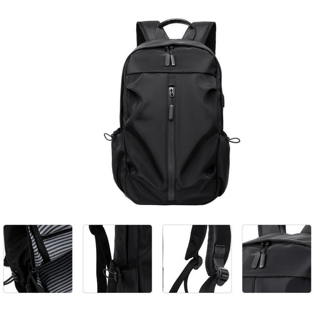 CRAFTHROU Back to School 1Pc Storage Bag with Side Charging Port Polyester Black Travel Backpack