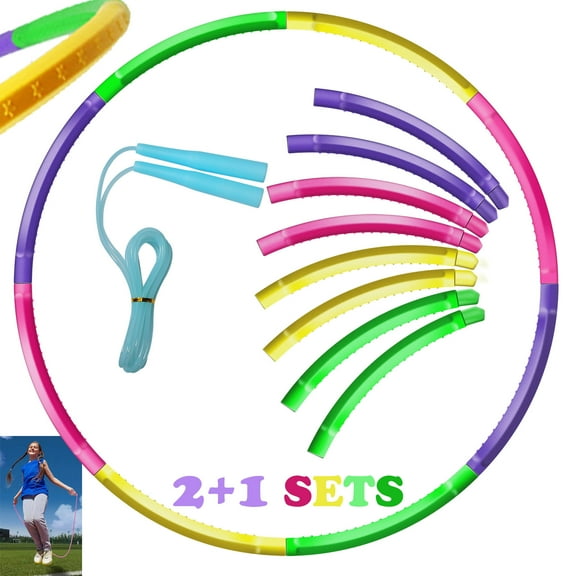 NimJoy 2 Set Kids Exercise Hoops W/Jump Rope, Detachable 3-12 Child Fitness Playground Toy Color Hoop